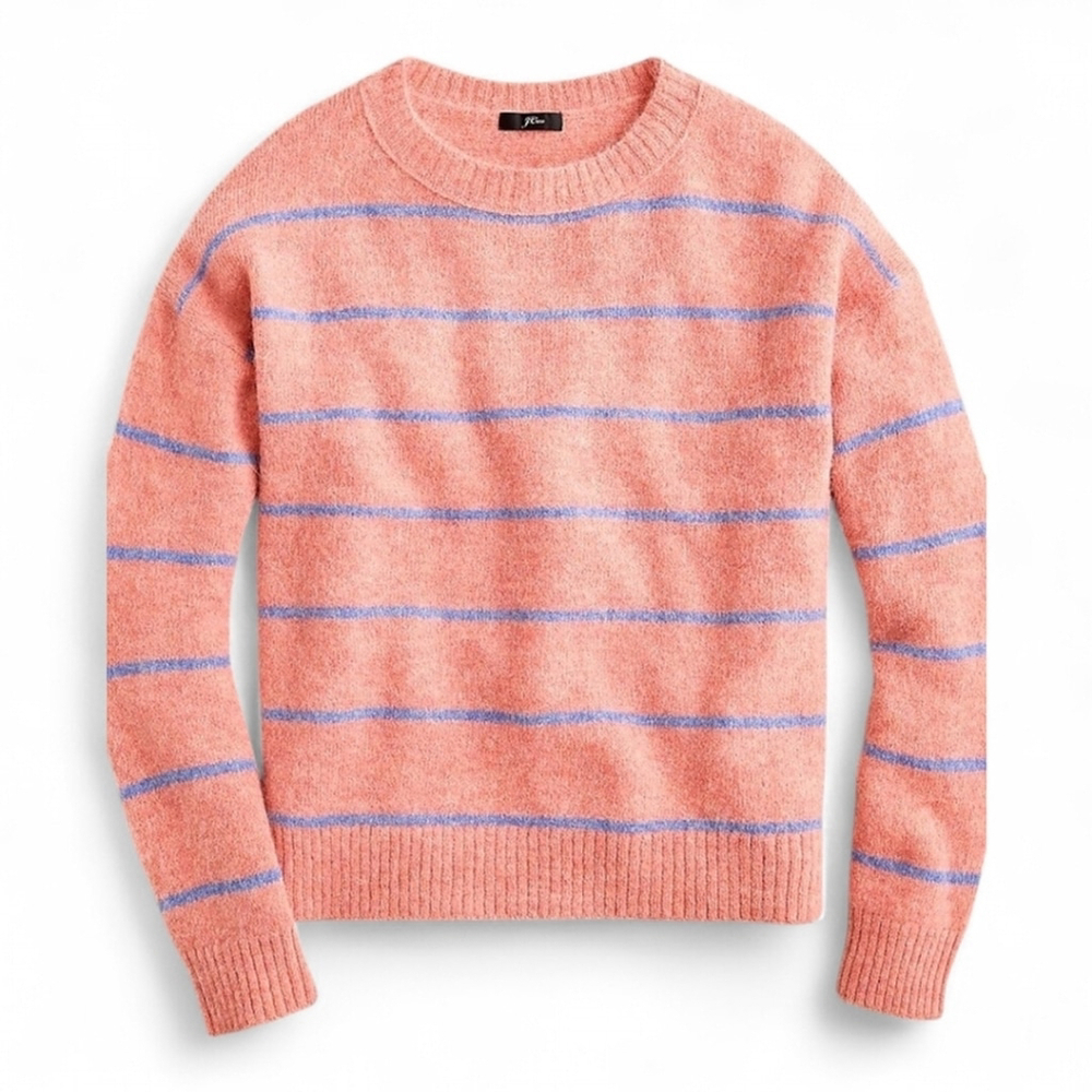 J. Crew Alpaca Wool Oversized Crewneck Baggy 90s Sweater in Stripe Women's Sz L